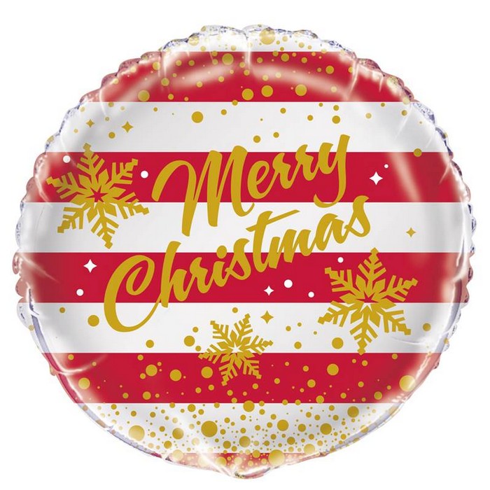 Red-White-Yellow - Front - Stripe Detail Christmas Foil Balloon
