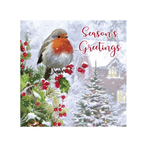 Front - Eurowrap Seasons Greetings Robin Christmas Card (Pack of 12)