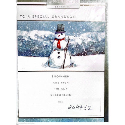 Front - Ling Design To A Special Grandson Snowman Christmas Card