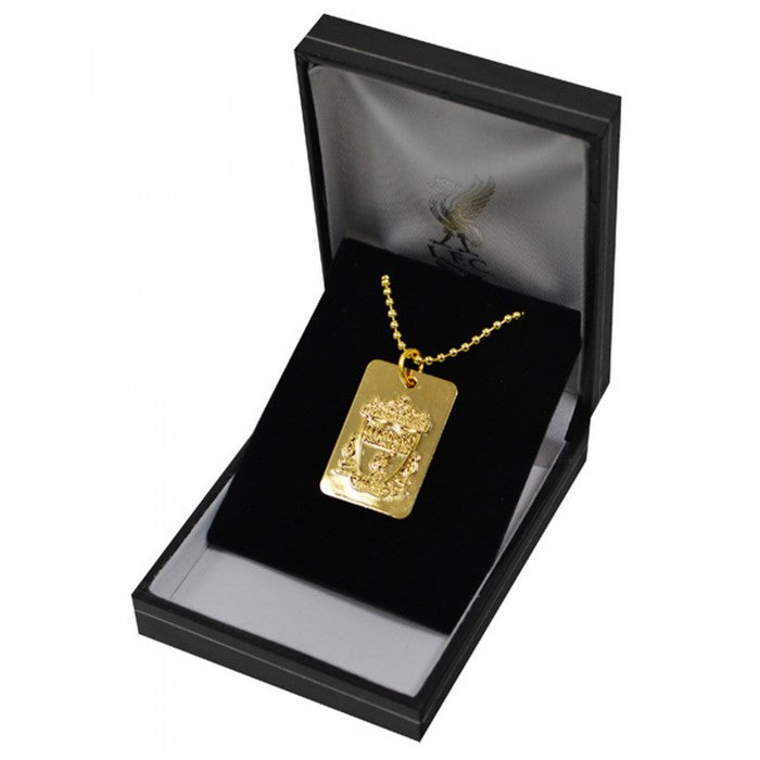 Front - Liverpool FC Official Gold Plated Football Crest Dog Tag & Chain