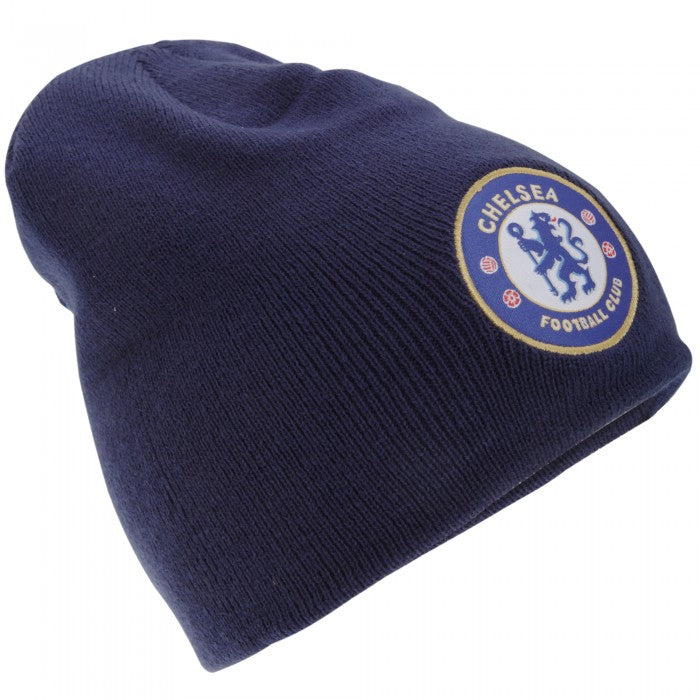 Front - Chelsea FC Mens Official Knitted Winter Football Crest Beanie Hat