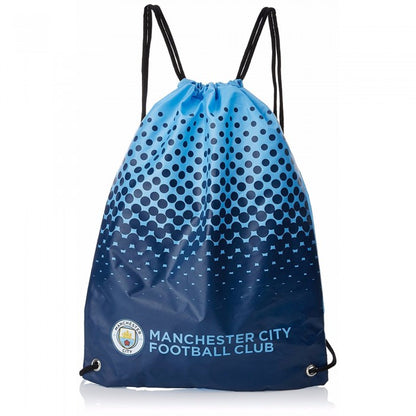 Front - Manchester City FC Official Fade Football Crest Drawstring Sports/Gym Bag
