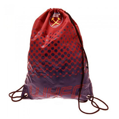 Front - West Ham FC Official Fade Football Crest Drawstring Sports/Gym Bag