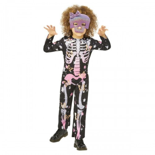 Front - Smiffys Girls Skeleton Sparkly Costume