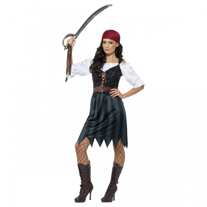 Black-Green - Front - Smiffys Womens-Ladies Deckhand Pirate Costume Set