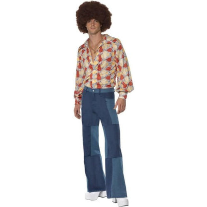 Front - Smiffys Mens 70s Deluxe Flared Trousers