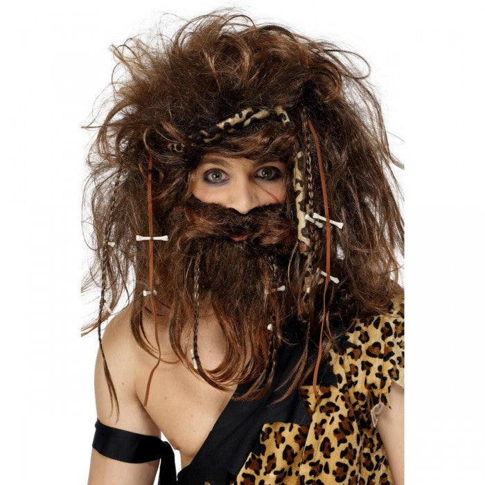 Front - Smiffys Unisex Adult Caveman Beard & Wig Set