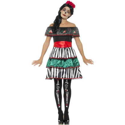 Front - Smiffys Womens/Ladies Senorita Doll Day Of The Dead Costume Dress Set