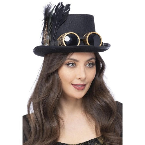 Front - Smiffys Gothic Victorian Steampunk Top Hat Set