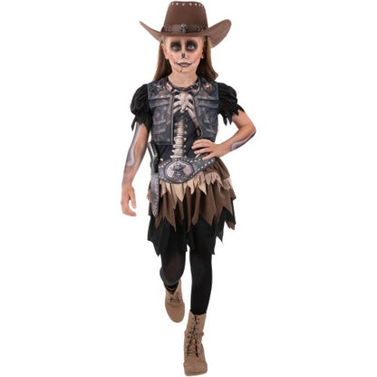 Front - Smiffys Childrens/Kids Skeleton Cowgirl Costume