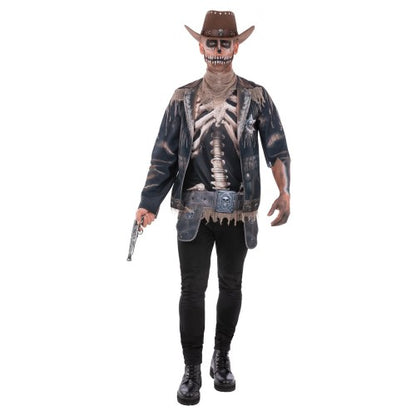 Front - Smiffys Unisex Adult Skeleton Cowboy Costume