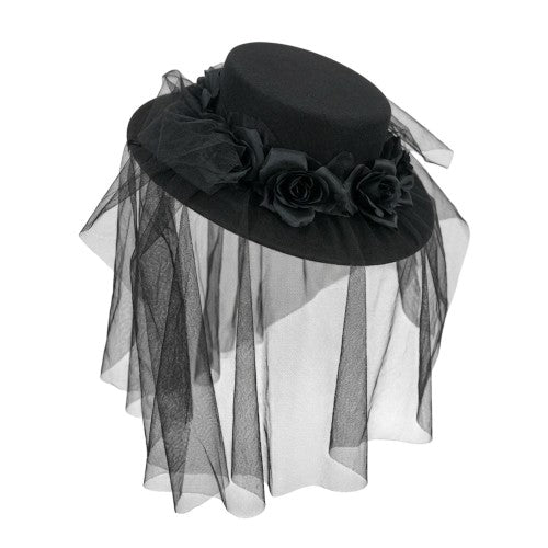 Front - Smiffys Womens/Ladies Gothic Funeral Hat
