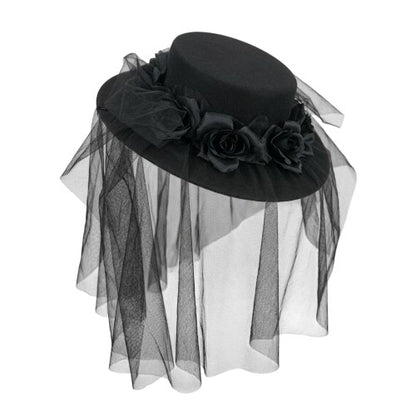 Front - Smiffys Womens/Ladies Gothic Funeral Hat