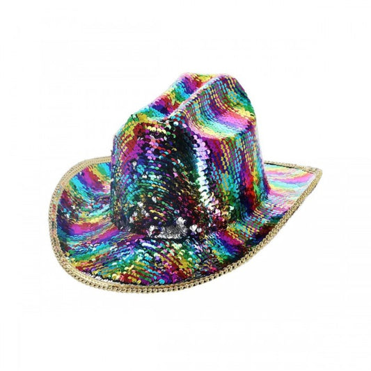 Front - Fever Unisex Adult Deluxe Rainbow Sequins Cowboy Hat