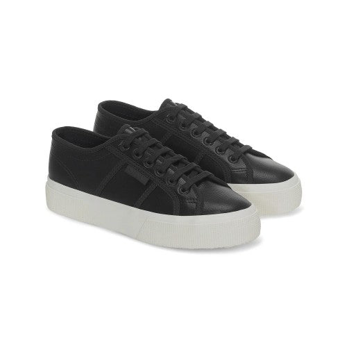 Front - Superga Womens/Ladies 2740 Tumbled Leather Platform Heel Trainers
