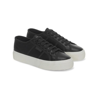 Front - Superga Womens/Ladies 2740 Tumbled Leather Platform Heel Trainers