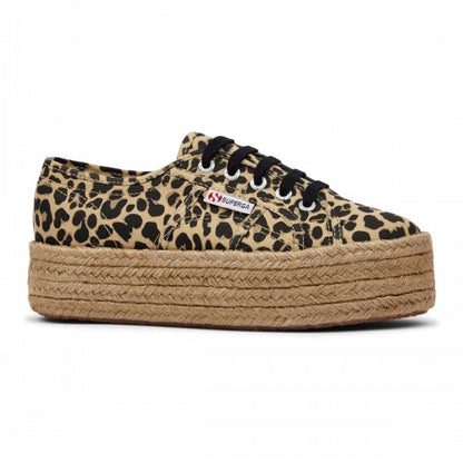 Front - Superga Womens/Ladies 2790 Cotrope Leopard Print Lace Up Flatforms