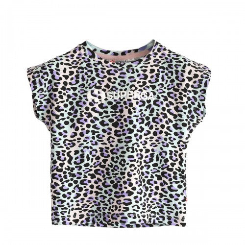 Front - Superga Childrens/Kids Leopard Print Cropped T-Shirt