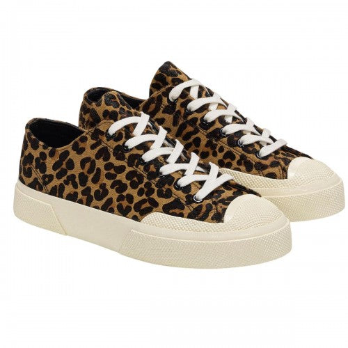 Front - Superga Womens/Ladies 2750 Leopard Print Leather Trainers