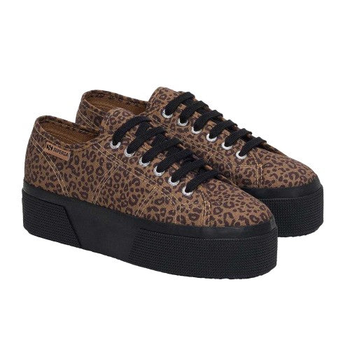 Front - Superga Womens/Ladies 3790 Leggera Leopard Print Platform Trainers