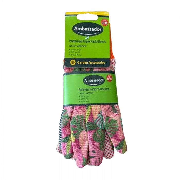 Front - Ambassador Unisex Adult Cotton Patterned Gloves (Pack of 3)
