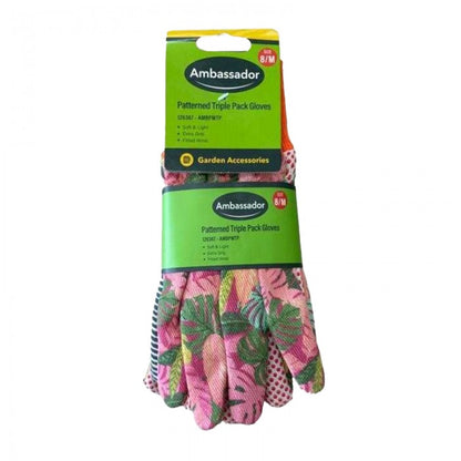 Front - Ambassador Unisex Adult Cotton Patterned Gloves (Pack of 3)