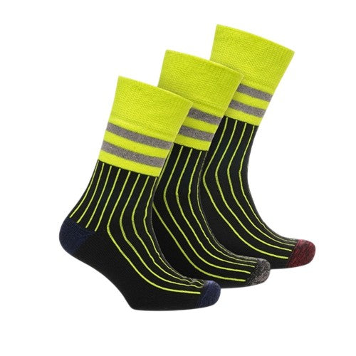 Front - RJM Mens Striped Hi-Vis Work Socks (Pack of 3)