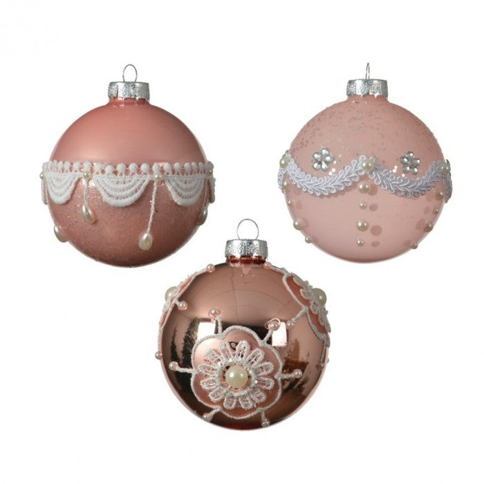 Front - Kaemingk Glass Glitter Christmas Bauble (Pack of 3)