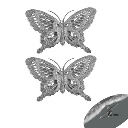Front - Davies Products Glitter Butterflies Christmas Decoration (Pack of 2)