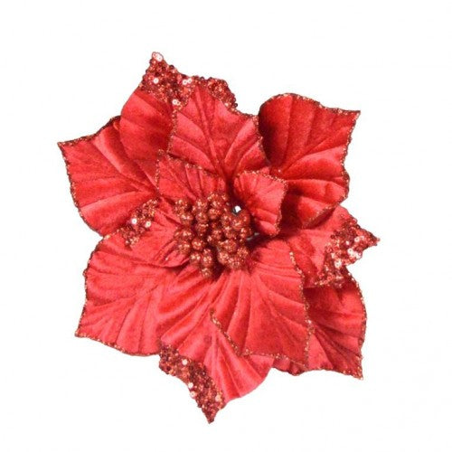 Front - Davies Products Velvet Poinsettia Christmas Decoration