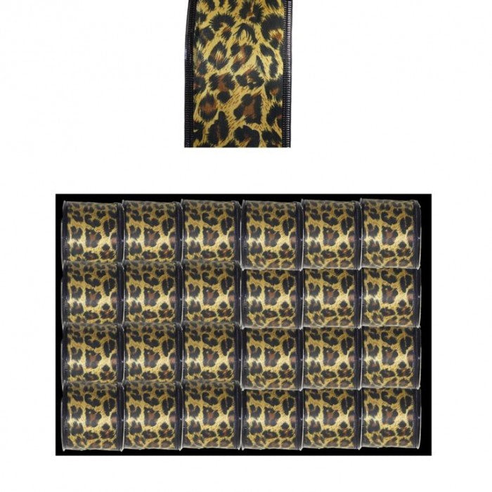 Front - Davies Products Leopard Print Wired Edge Ribbon