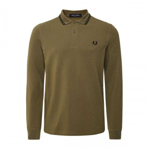 Front - Fred Perry Mens Double Tipped Collar Long-Sleeved Polo Shirt