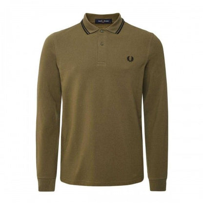 Front - Fred Perry Mens Double Tipped Collar Long-Sleeved Polo Shirt