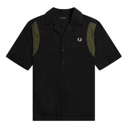 Front - Fred Perry Mens Panelled Short-Sleeved Bowling Shirt