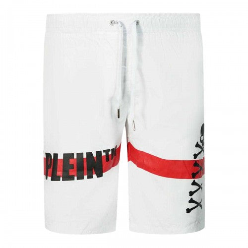 Front - Philipp Plein Mens Skull And Crossbones Swim Shorts