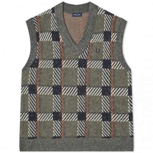 Front - Fred Perry Mens Tartan Sweater Vest