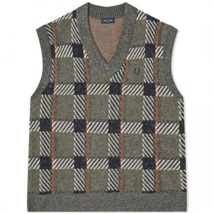 Front - Fred Perry Mens Tartan Sweater Vest