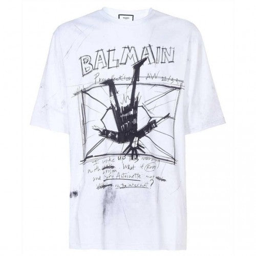 Front - Balmain Mens Sketch Logo T-Shirt