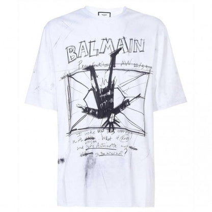 Front - Balmain Mens Sketch Logo T-Shirt