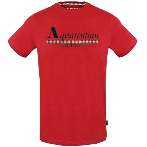 Front - Aquascutum Mens Checked Logo Strip T-Shirt
