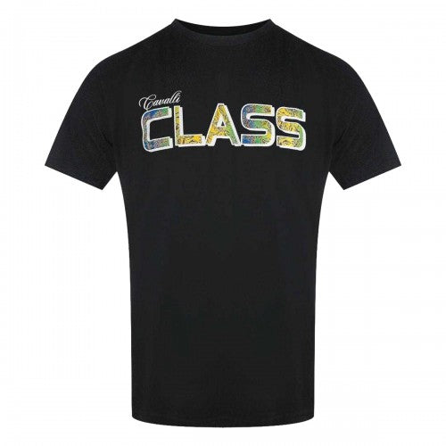 Front - Cavalli Class Mens Vibrant Floral Logo T-Shirt