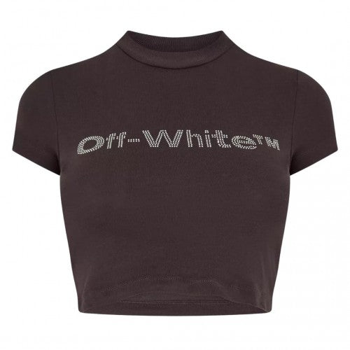 Front - Off-White Womens/Ladies Bling Bounce Crop T-Shirt