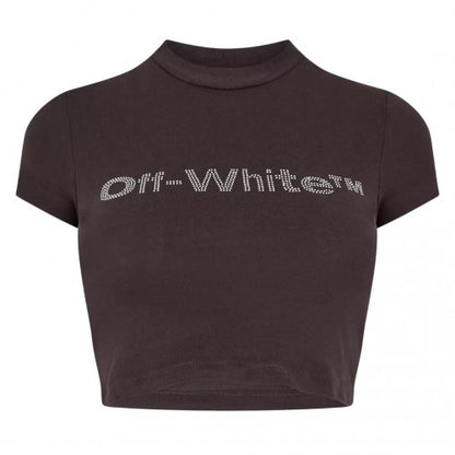 Front - Off-White Womens/Ladies Bling Bounce Crop T-Shirt