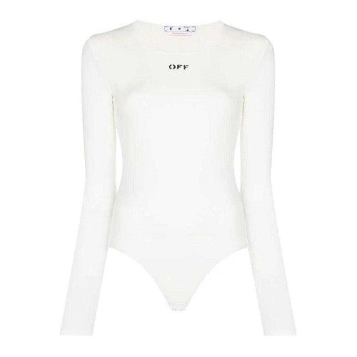 Front - Off-White Womens/Ladies Logo Stamp Ribbed Bodysuit