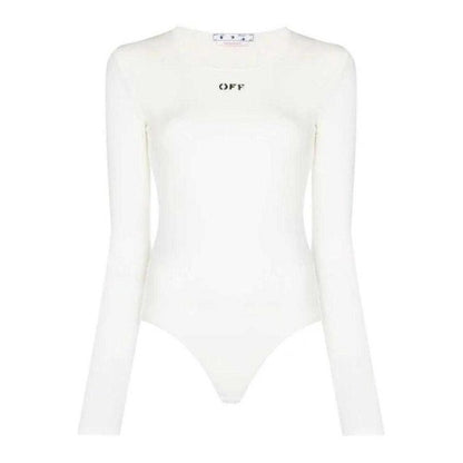 Front - Off-White Womens/Ladies Logo Stamp Ribbed Bodysuit