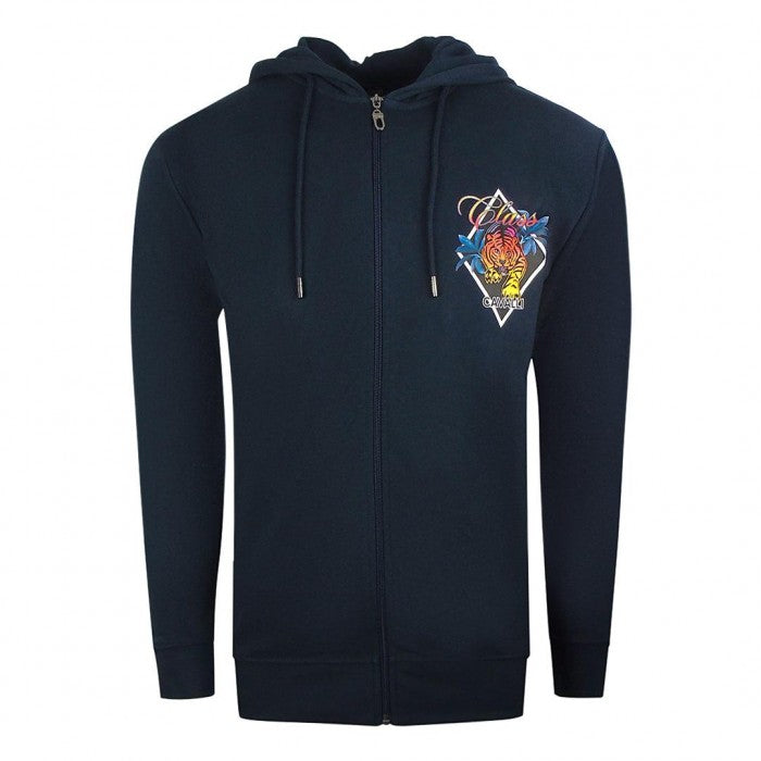 Front - Cavalli Class Mens Diamond Logo Full Zip Hoodie