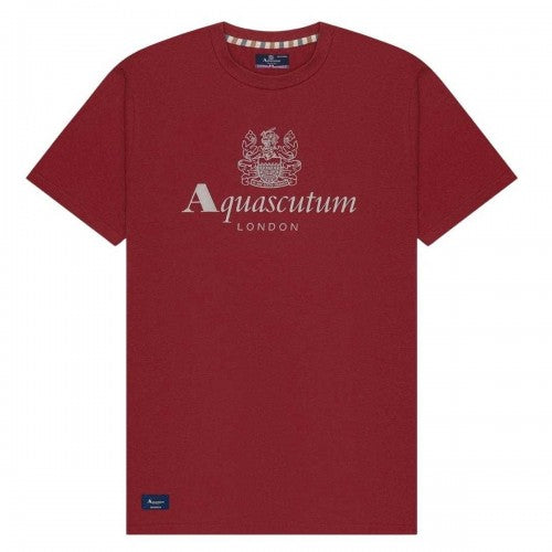 Front - Aquascutum Mens Bordeaux Big Logo T-Shirt