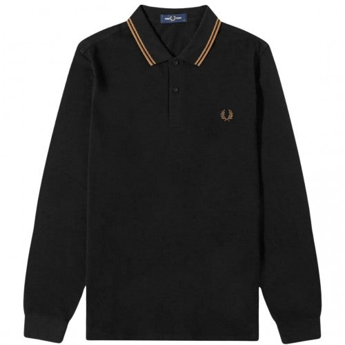 Front - Fred Perry Mens Double Tipped Collar Long-Sleeved Polo Shirt