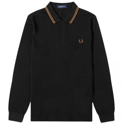 Front - Fred Perry Mens Double Tipped Collar Long-Sleeved Polo Shirt