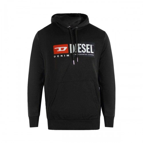 Front - Diesel Mens Denim Division Cut Drawstring Hoodie